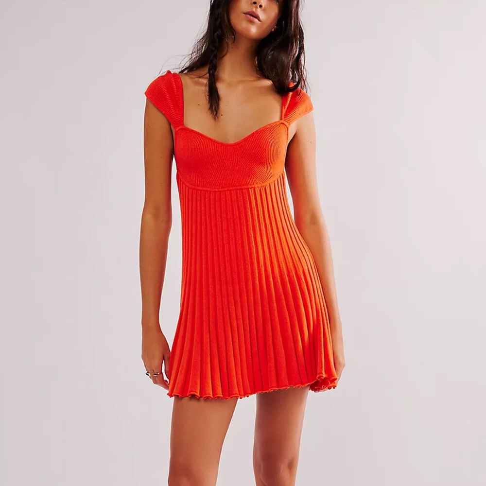 Free people Cherie mini dress in mandarin red size small NWT